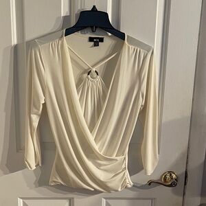 BCX Ivory Drape Blouse with Ring Detail